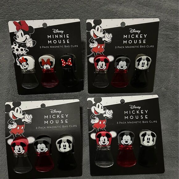 NEW Disney 3 Pack Mickey/ Minnie Mouse Magnetic Bag Clips Set ❤️🖤🤍 - Picture 1 of 4